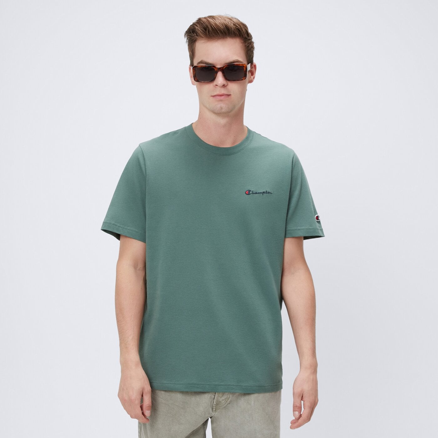 Koszulka męska CHAMPION T-SHIRT SS EMBROIDERED SMALL LOGO 221778_gs506 kolor zielony