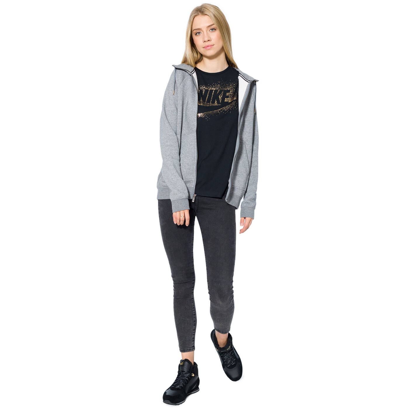 Bluza damska NIKE BLUZA W NSW RALLY HOODIE FZ METALLIC 874116091 kolor szary