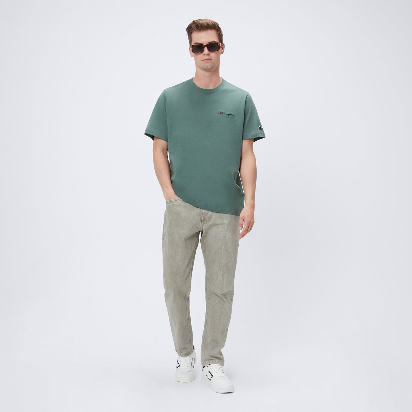 Koszulka męska CHAMPION T-SHIRT SS EMBROIDERED SMALL LOGO 221778_gs506 kolor zielony