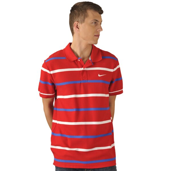 Koszulka polo męska NIKE POLO CLASSIC PIQUE STRIPE 412170631 kolor czerwony