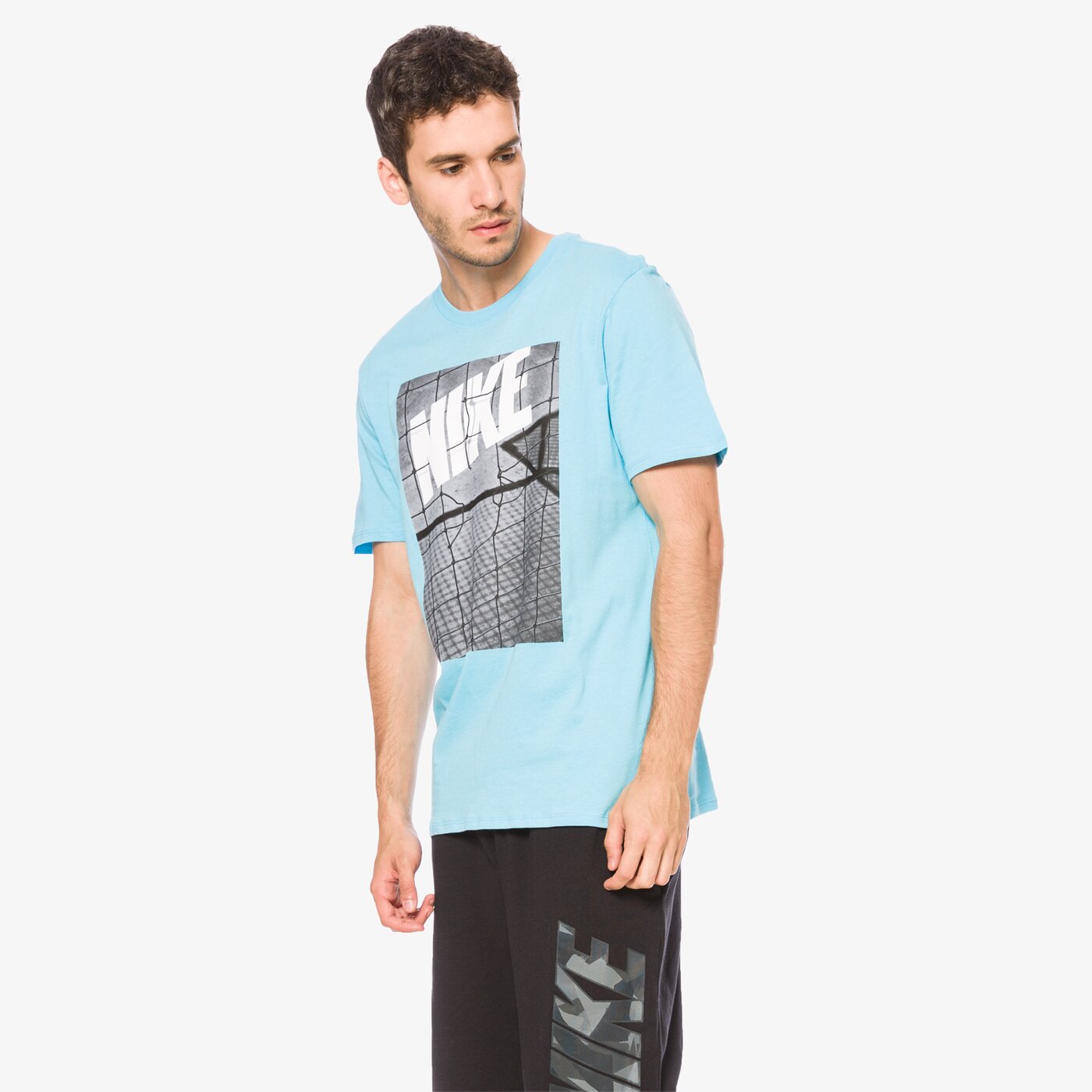 Koszulka męska NIKE T-SHIRT M NET PHOTO BLK 850669432 kolor niebieski