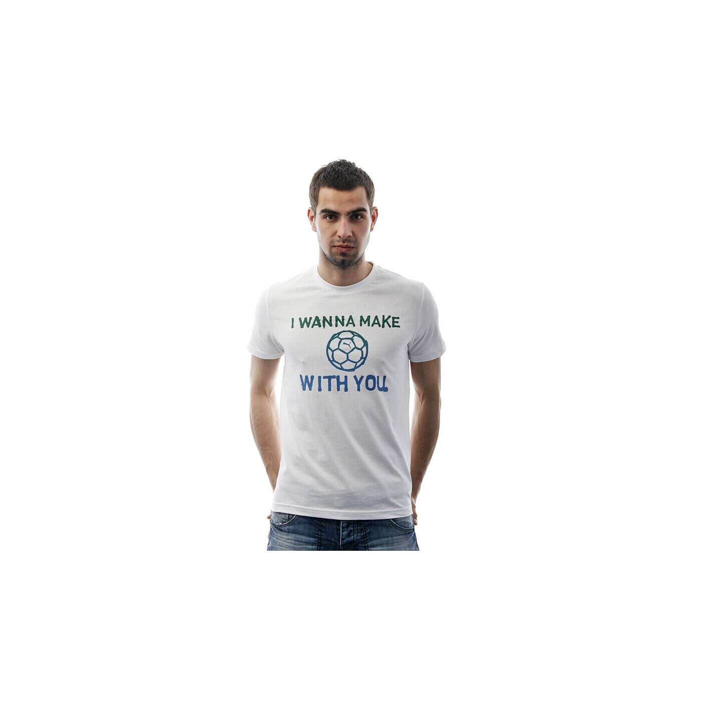 Koszulka męska PUMA T-SHIRT SS WANNA MAKE WITH U 74314803 kolor biały