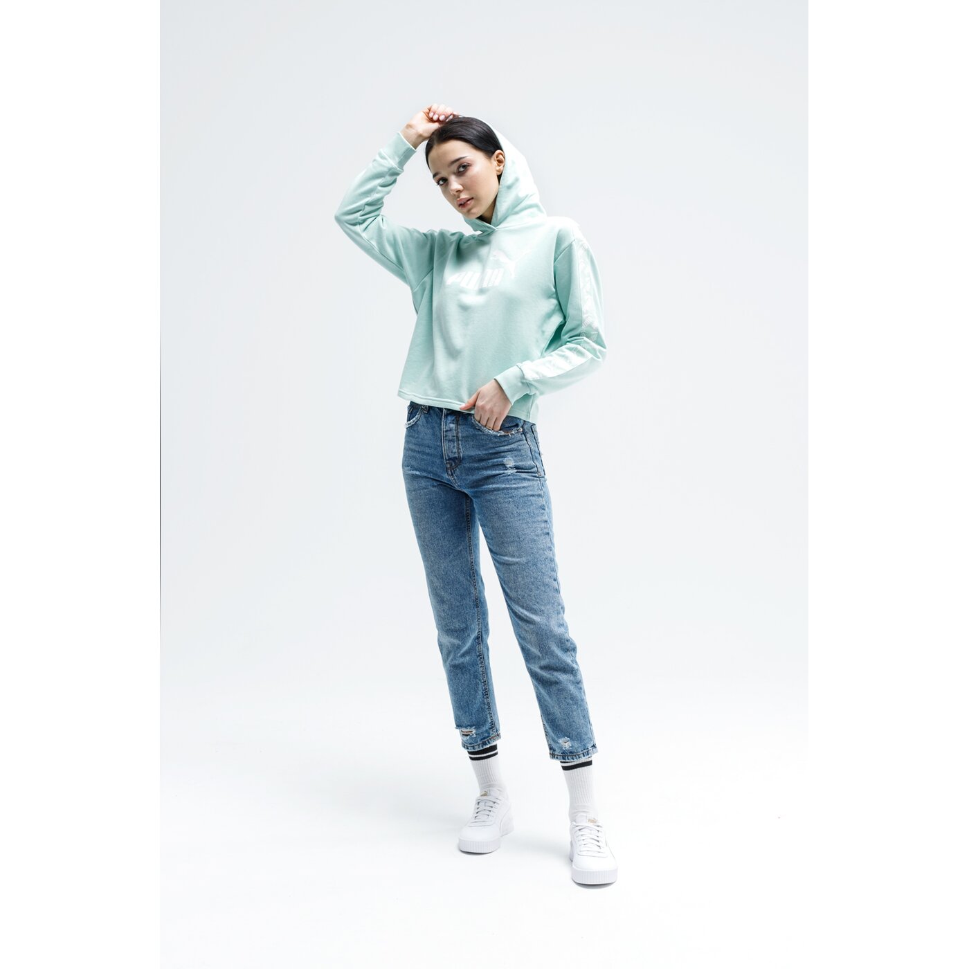 Bluza damska PUMA BLUZA Z KAPTUREM AMPLIFIED CROPPED TR 581717 32 kolor niebieski