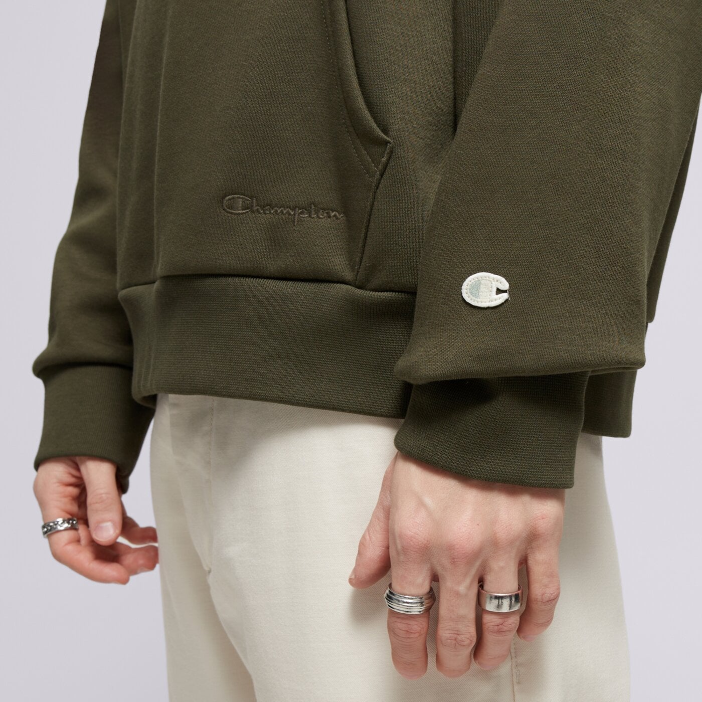 Bluza męska CHAMPION BLUZA Z KAPTUREM HOODED SWEATSHIRT 220423gs508 kolor khaki