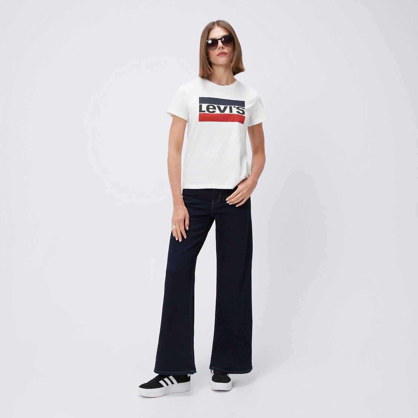 Spodnie dresowe damskie LEVI'S SPODNIE 318 STYLED SHP WIDE LEG 001q7-0004 kolor granatowy