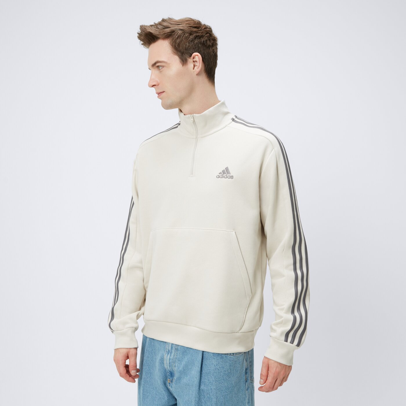 Bluza męska ADIDAS BLUZA ROZPINANA M 3S FL 1/4 Z ix0173 kolor beżowy