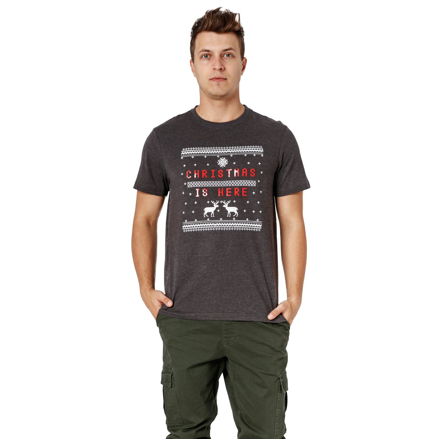 Koszulka męska FEEWEAR T-SHIRT SS XMAS fw38tsm68001 kolor szary