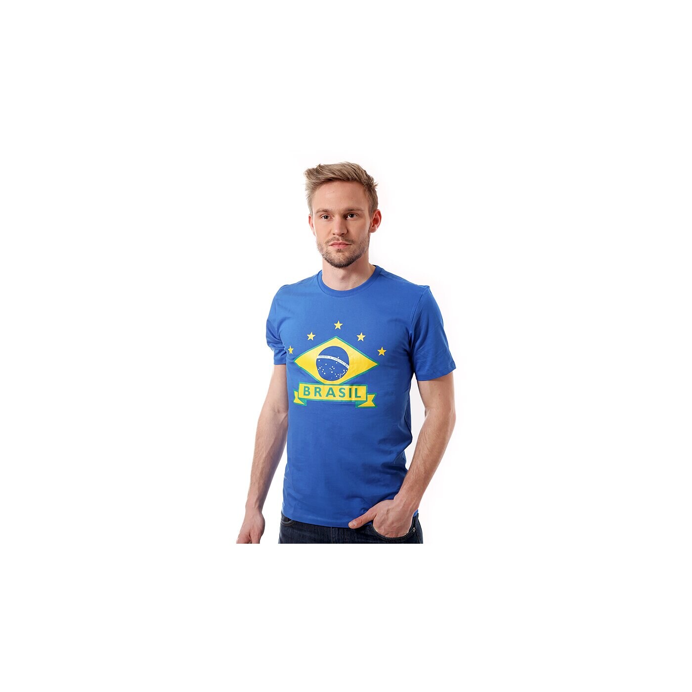 Koszulka męska UMBRO T-SHIRT 2014 - BRASIL CREST TEE 62343u3ai kolor niebieski
