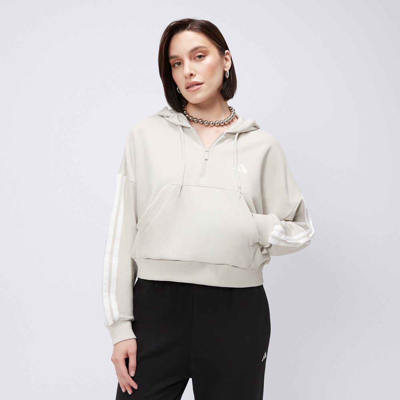 Bluza damska ADIDAS BLUZA Z KAPTUREM W 3S FT QZ HD jn1958 kolor beżowy