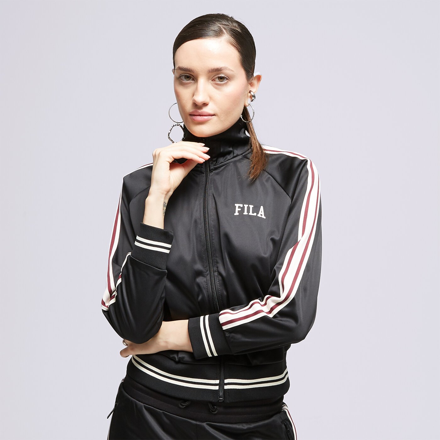 Bluza damska FILA BLUZA Z KAPTUREM STRIPE PLY JKT BK/PK koablk kolor czarny
