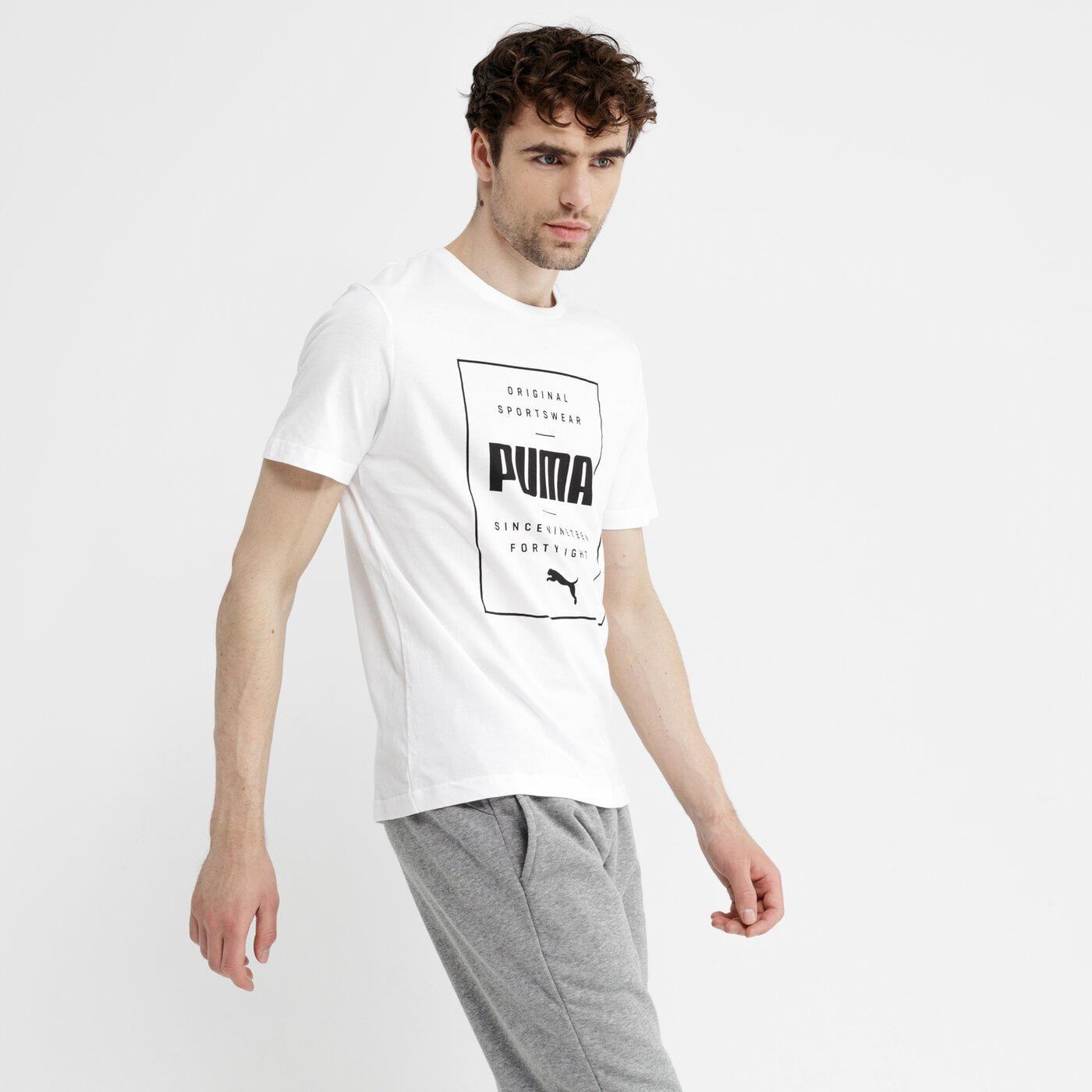 Koszulka męska PUMA T-SHIRT SS BOX PUMA 85407602 kolor biały