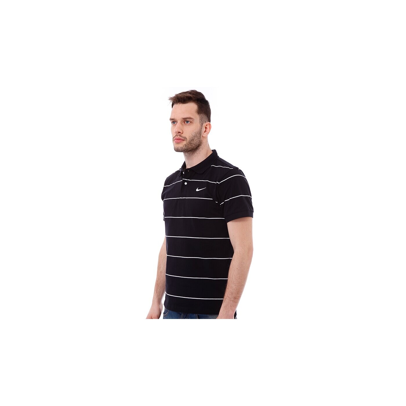 Koszulka polo męska NIKE POLO STRIPE JERSEY POLO 521559010 kolor czarny