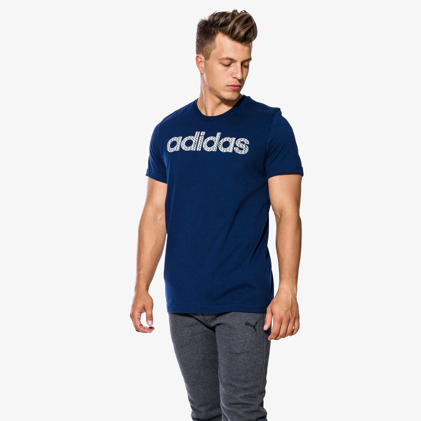 Koszulka męska ADIDAS T-SHIRT LINEAR KNITTED cd9274 kolor granatowy