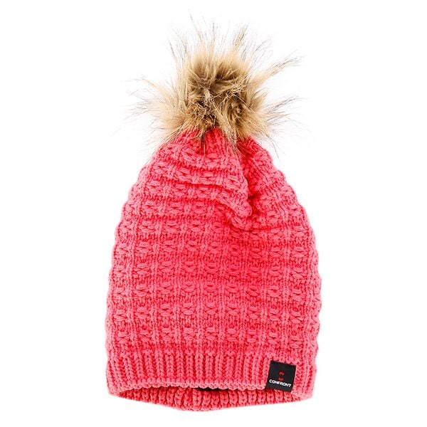 Czapka zimowa damska CONFRONT CZAPKA Z SHORT FUCHSIA KNIT POMPOM cf33cad04 kolor różowy