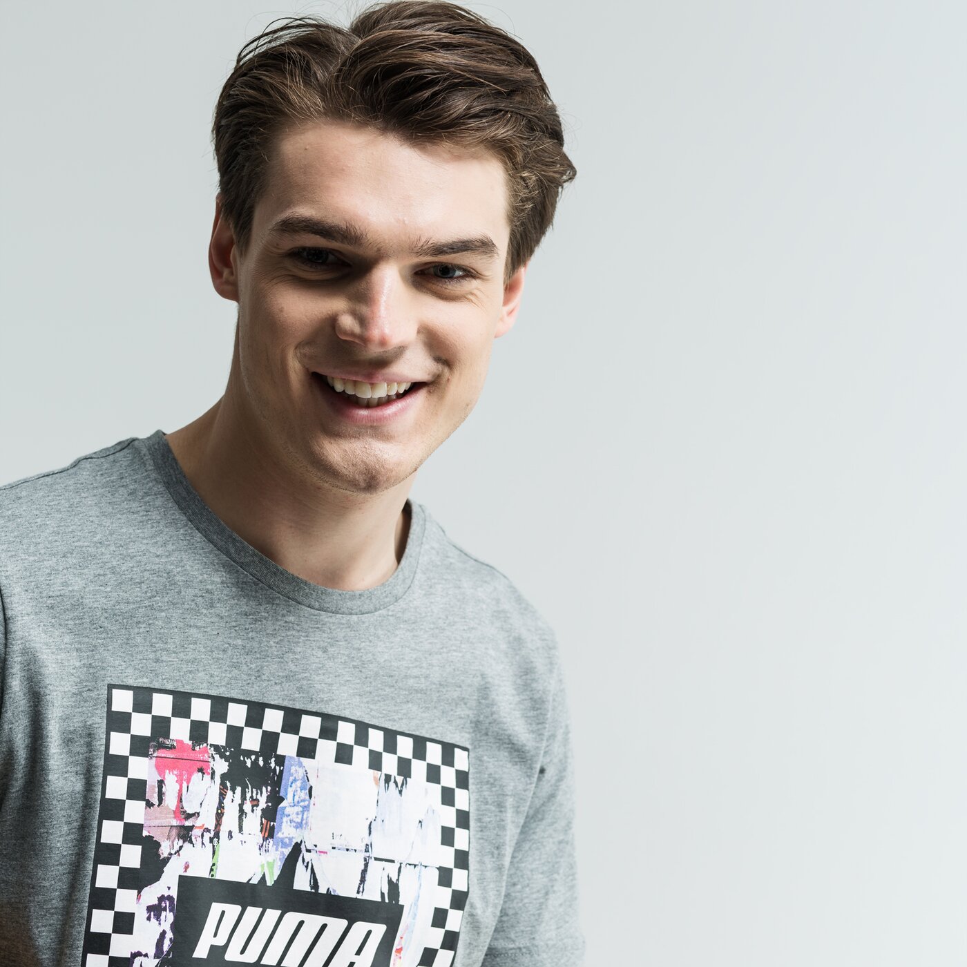 Koszulka męska PUMA T-SHIRT SS CHECK GRAPHIC 85407303 kolor szary