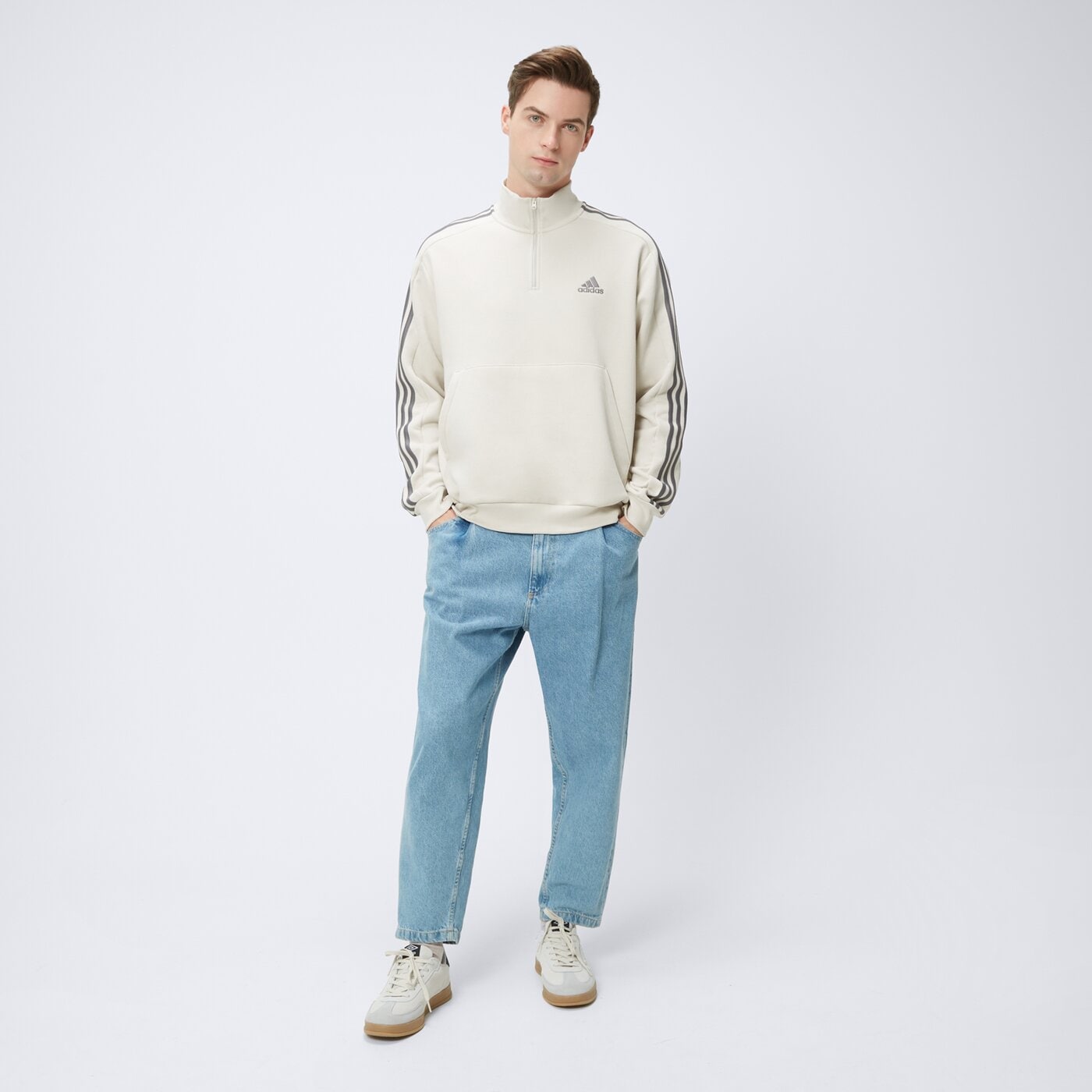 Bluza męska ADIDAS BLUZA ROZPINANA M 3S FL 1/4 Z ix0173 kolor beżowy