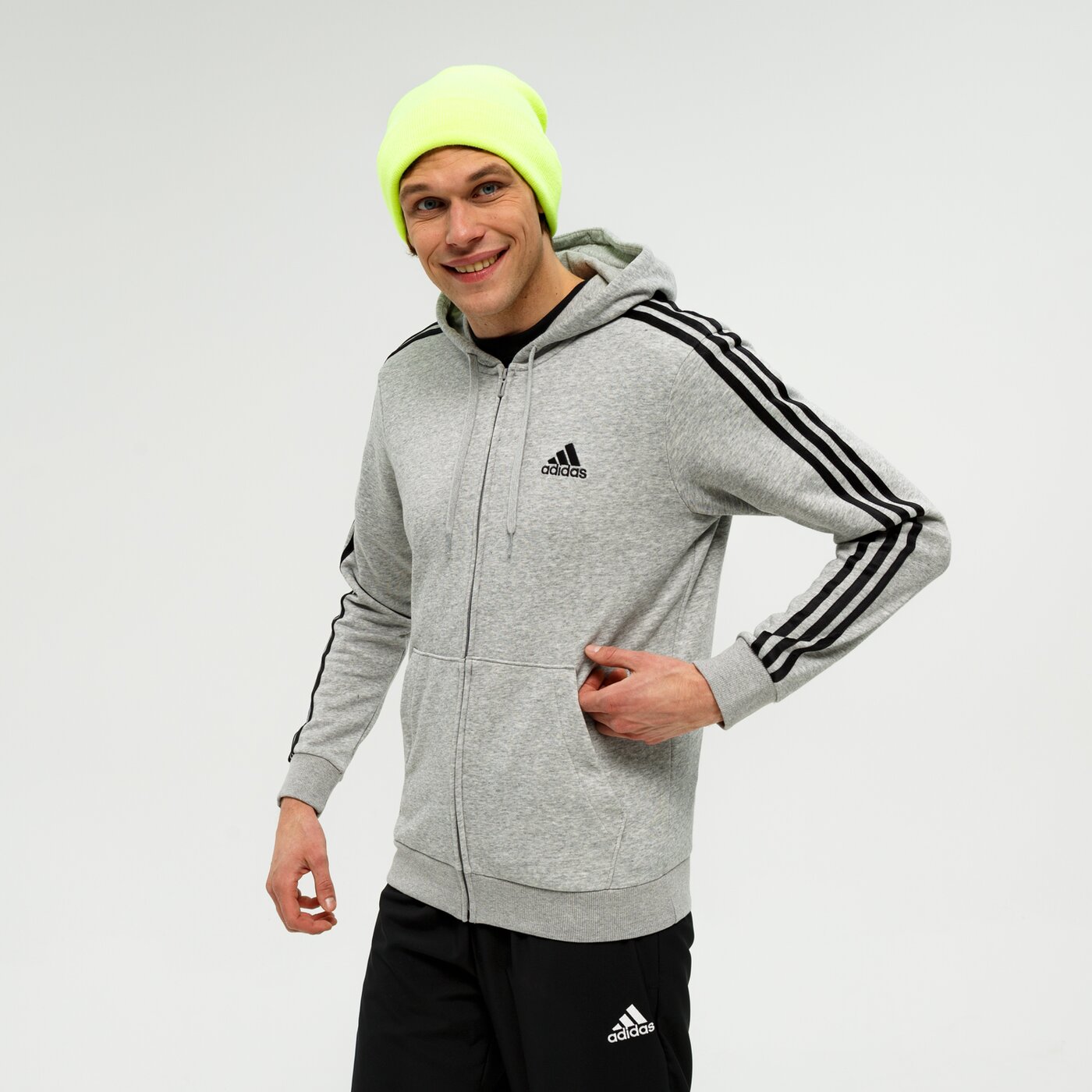 ADIDAS BLUZA ROZPINANA Z KAPTUREM M 3S FT FZ HD (GK9034) szary | Bluzy | 50 style