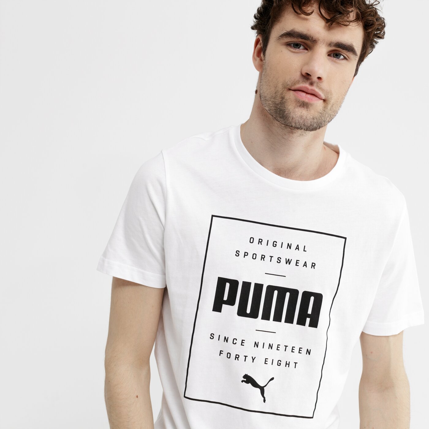 Koszulka męska PUMA T-SHIRT SS BOX PUMA 85407602 kolor biały