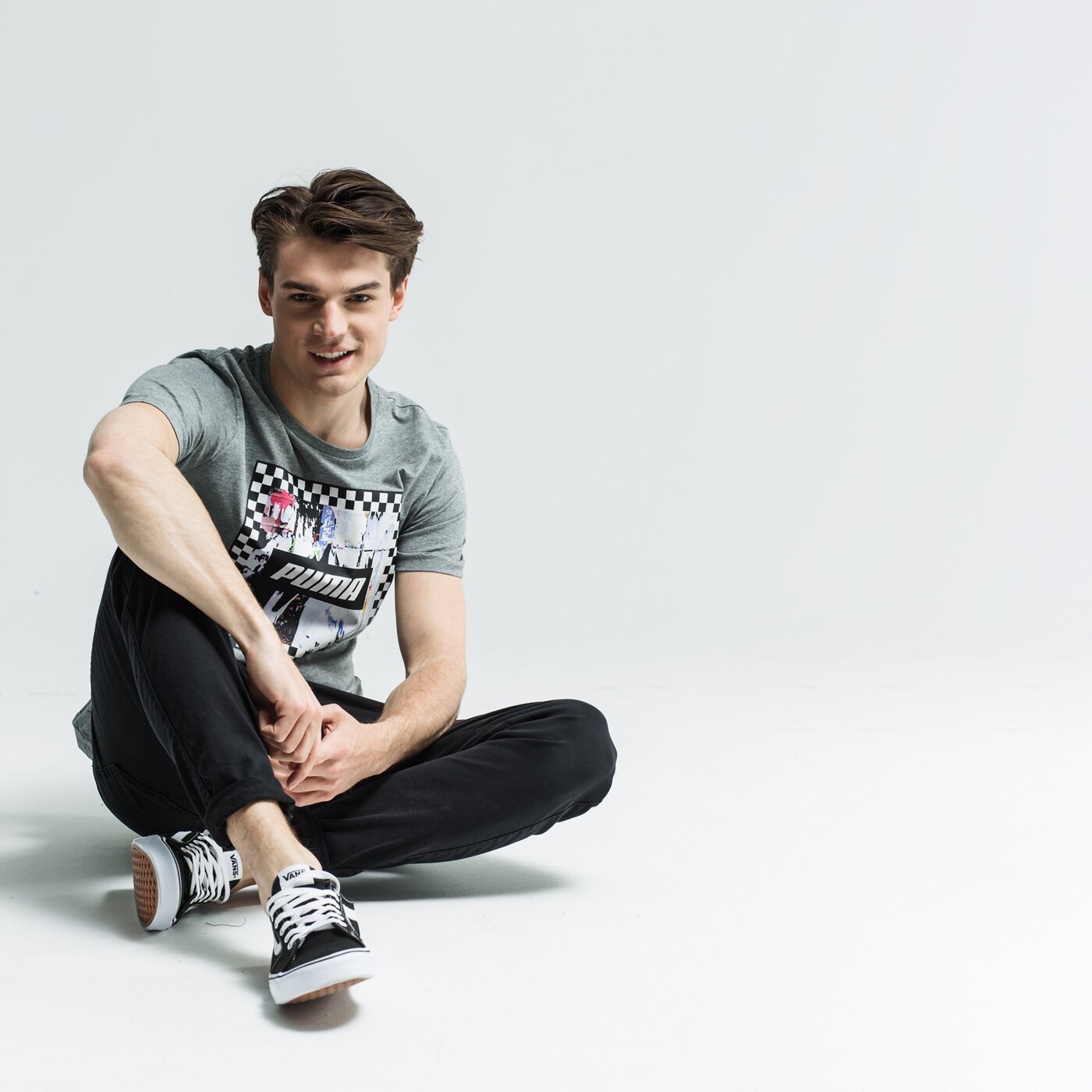 Koszulka męska PUMA T-SHIRT SS CHECK GRAPHIC 85407303 kolor szary