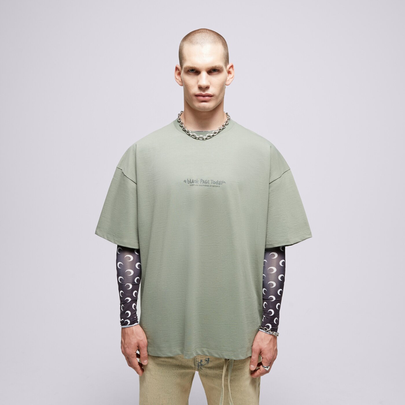 S.NOW JOB SIZEER T SHIRT “BLANK PAGE”-OLIVE si123tsu50003 kolor zielony