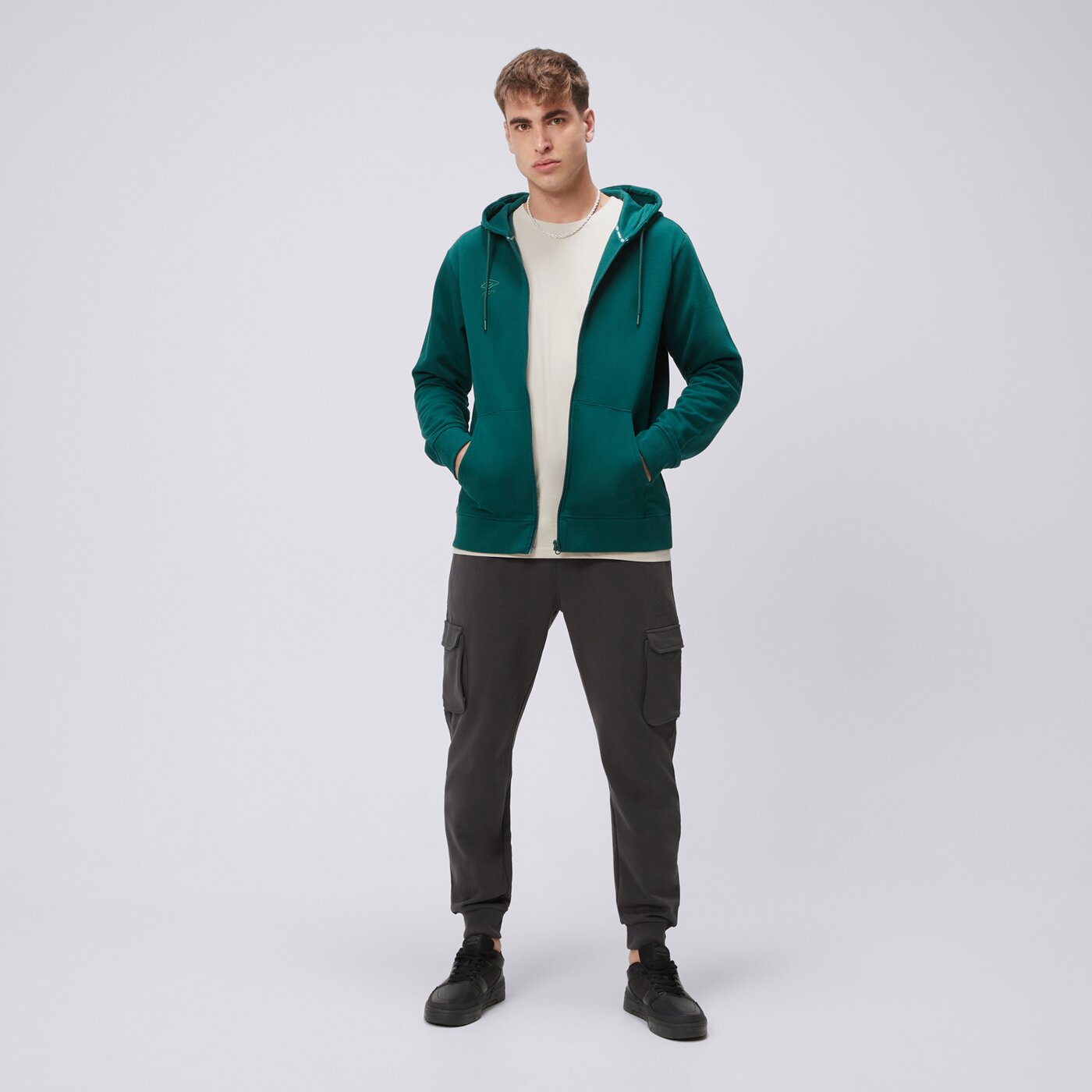 Bluza męska UMBRO BLUZA ROZPINANA Z KAPTUREM GALLO II ul125blm90002 kolor zielony