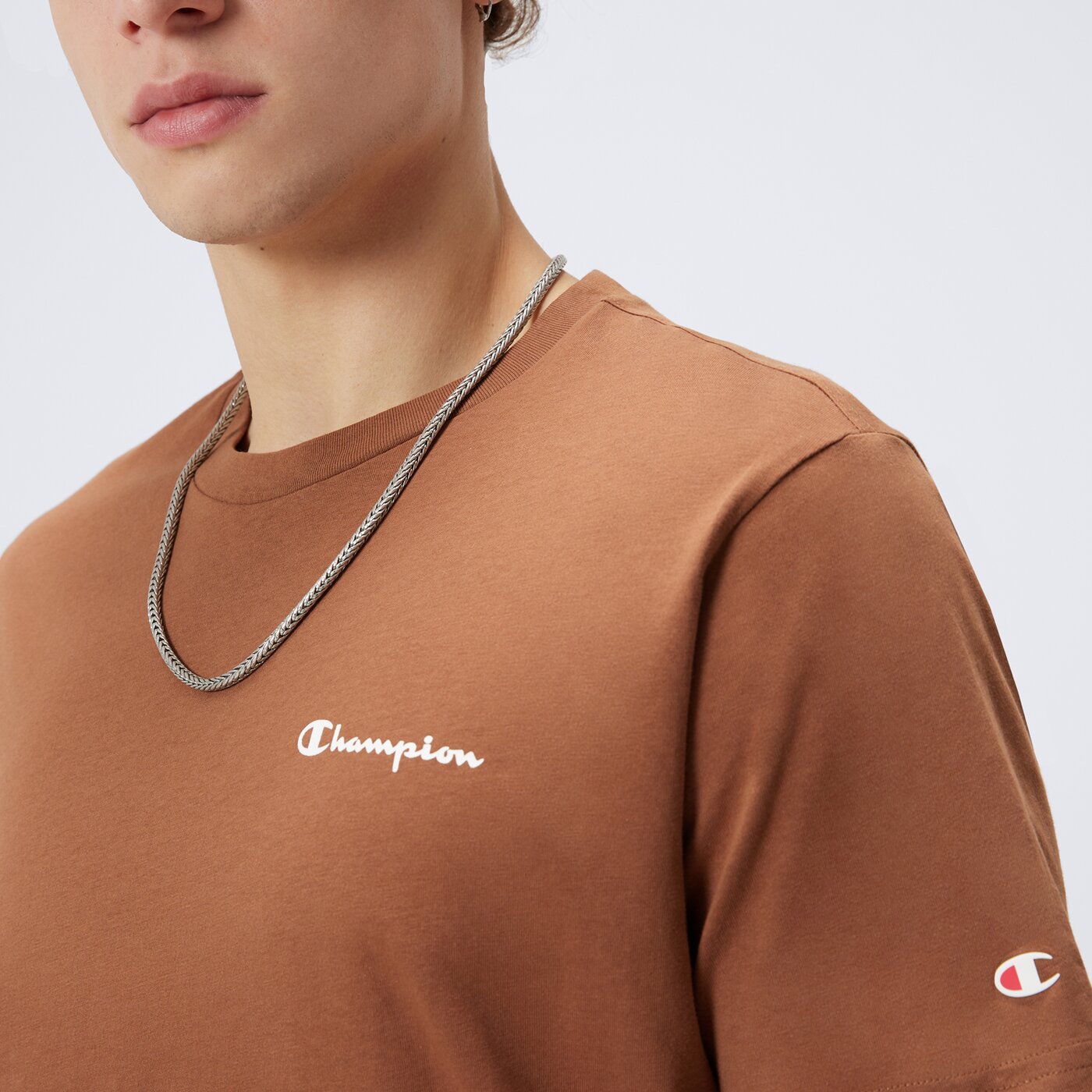 Koszulka męska CHAMPION T-SHIRT CREWNECK T-SHIRT 218281ms519 kolor brązowy