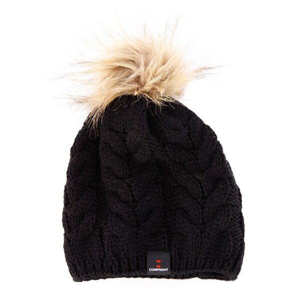 Czapka zimowa damska CONFRONT CZAPKA Z SHORT BLACK KNIT POMPOM cf33cad02 kolor czarny