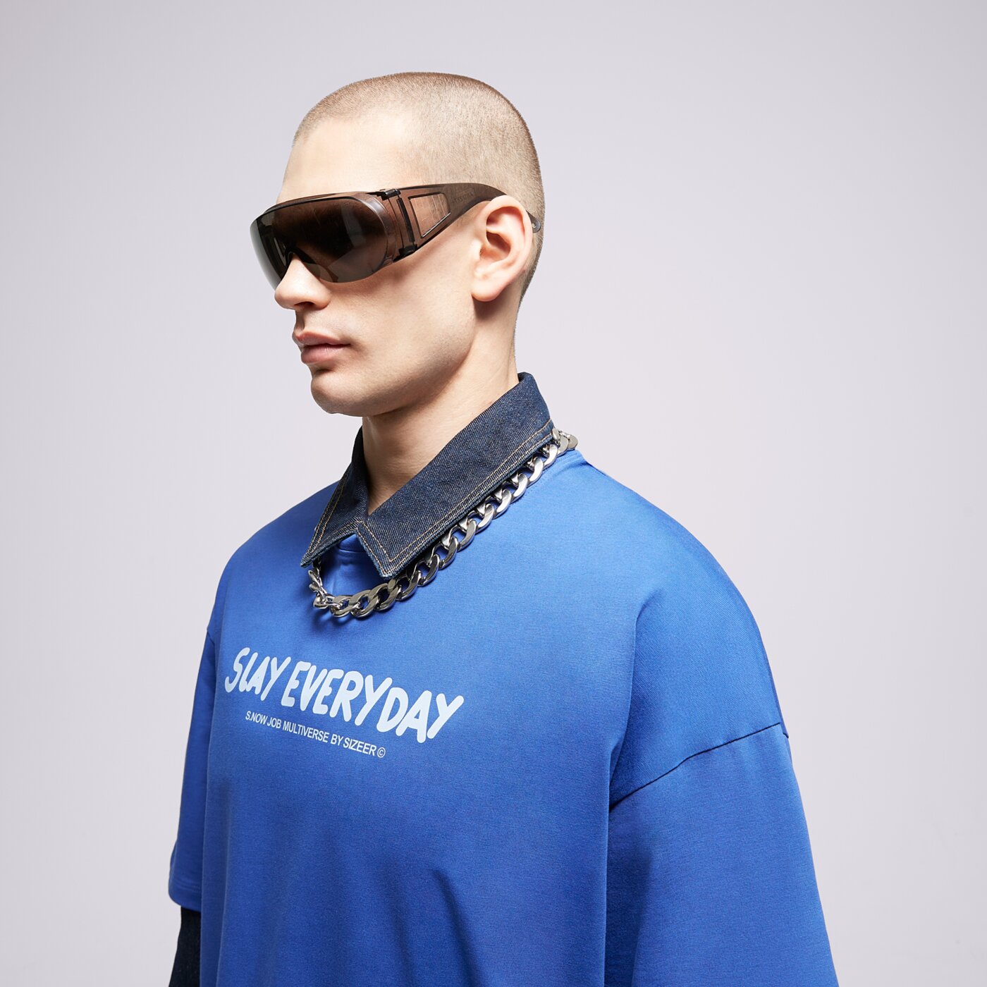 S.NOW JOB SIZEER T SHIRT "SLAY"-BLUE si323tsu55001 kolor niebieski