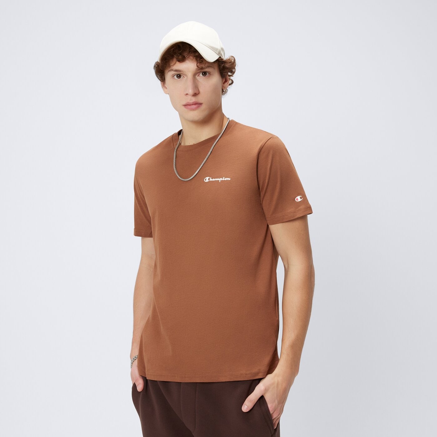 Koszulka męska CHAMPION T-SHIRT CREWNECK T-SHIRT 218281ms519 kolor brązowy