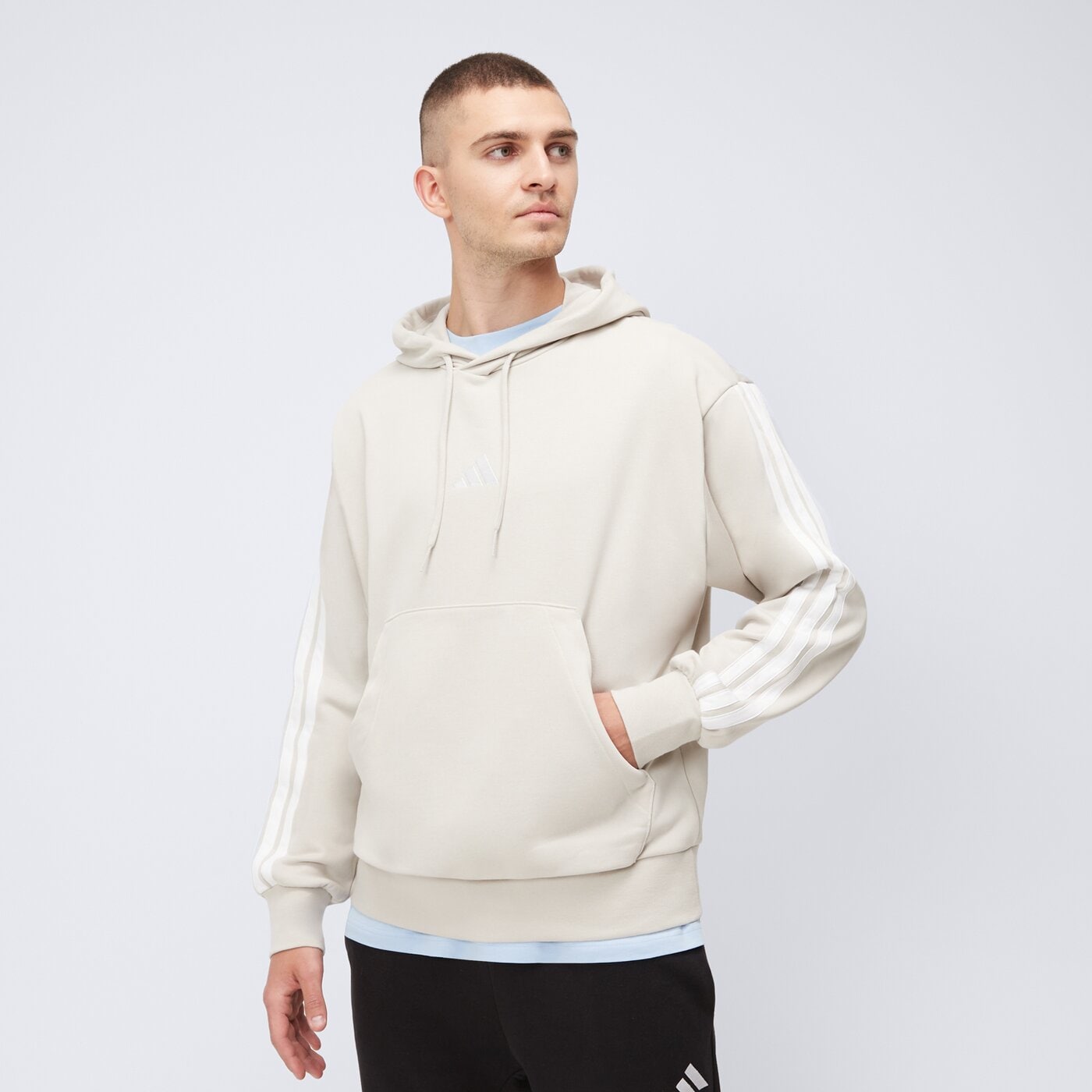 Bluza męska ADIDAS BLUZA Z KAPTUREM M 3S FT HD je6367 kolor beżowy