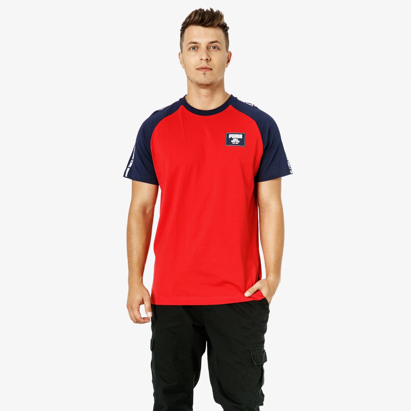 Koszulka męska PUMA T-SHIRT SS REBEL BLOCK RAGLAN 85239612 kolor czerwony