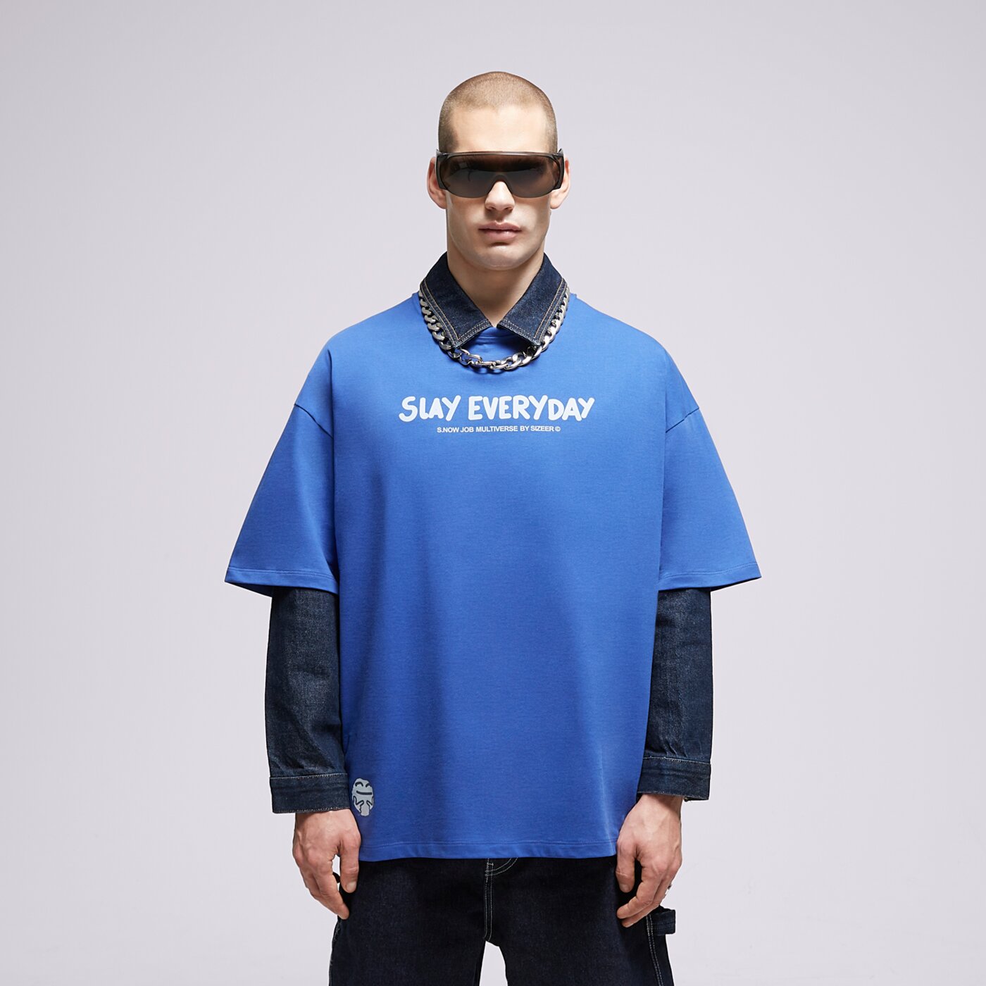 S.NOW JOB SIZEER T SHIRT "SLAY"-BLUE si323tsu55001 kolor niebieski