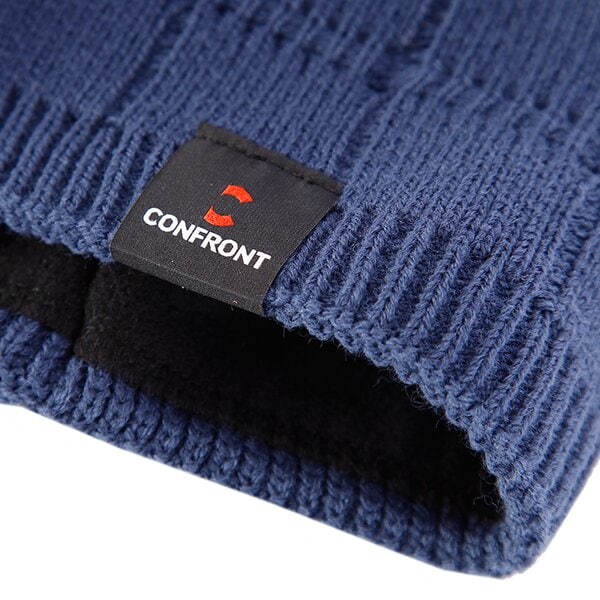 Czapka zimowa męska CONFRONT CZAPKA Z CHECKED CLASSIC BEANIE DENIM cf33cam02 kolor granatowy