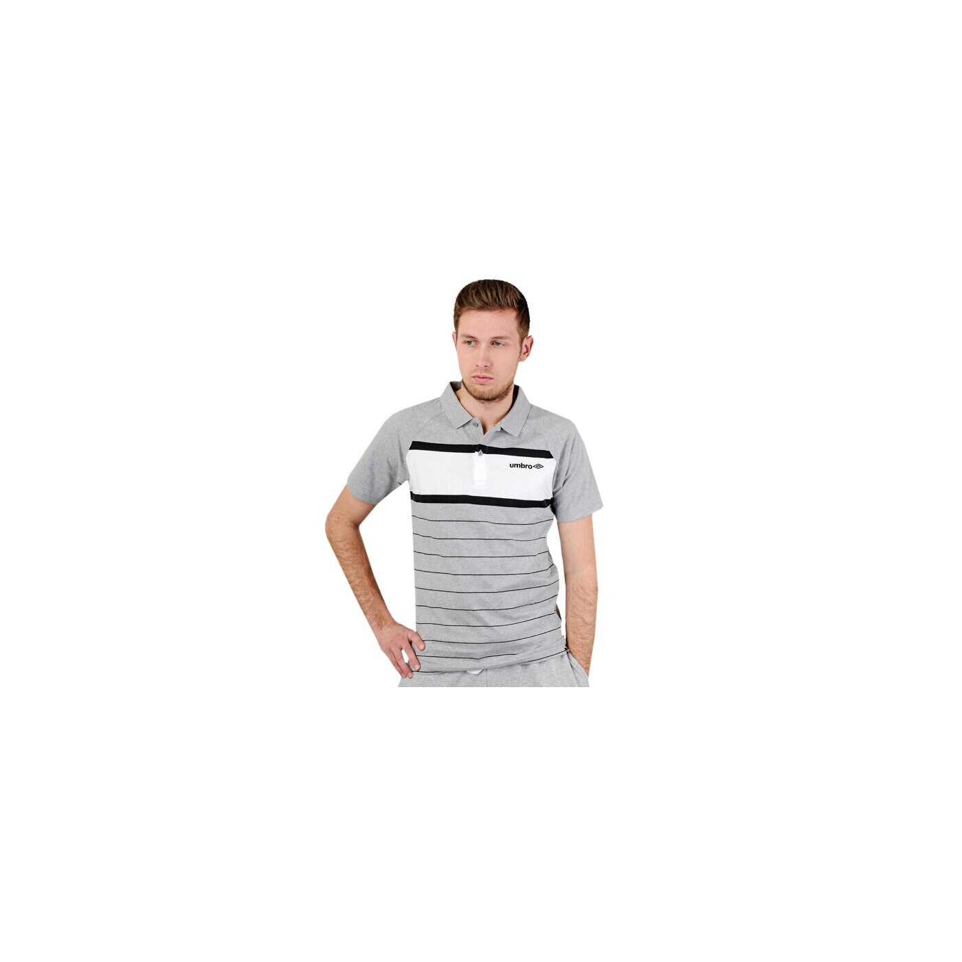 Koszulka polo męska UMBRO POLO A WESLEY STRIPE 60477u23n kolor szary