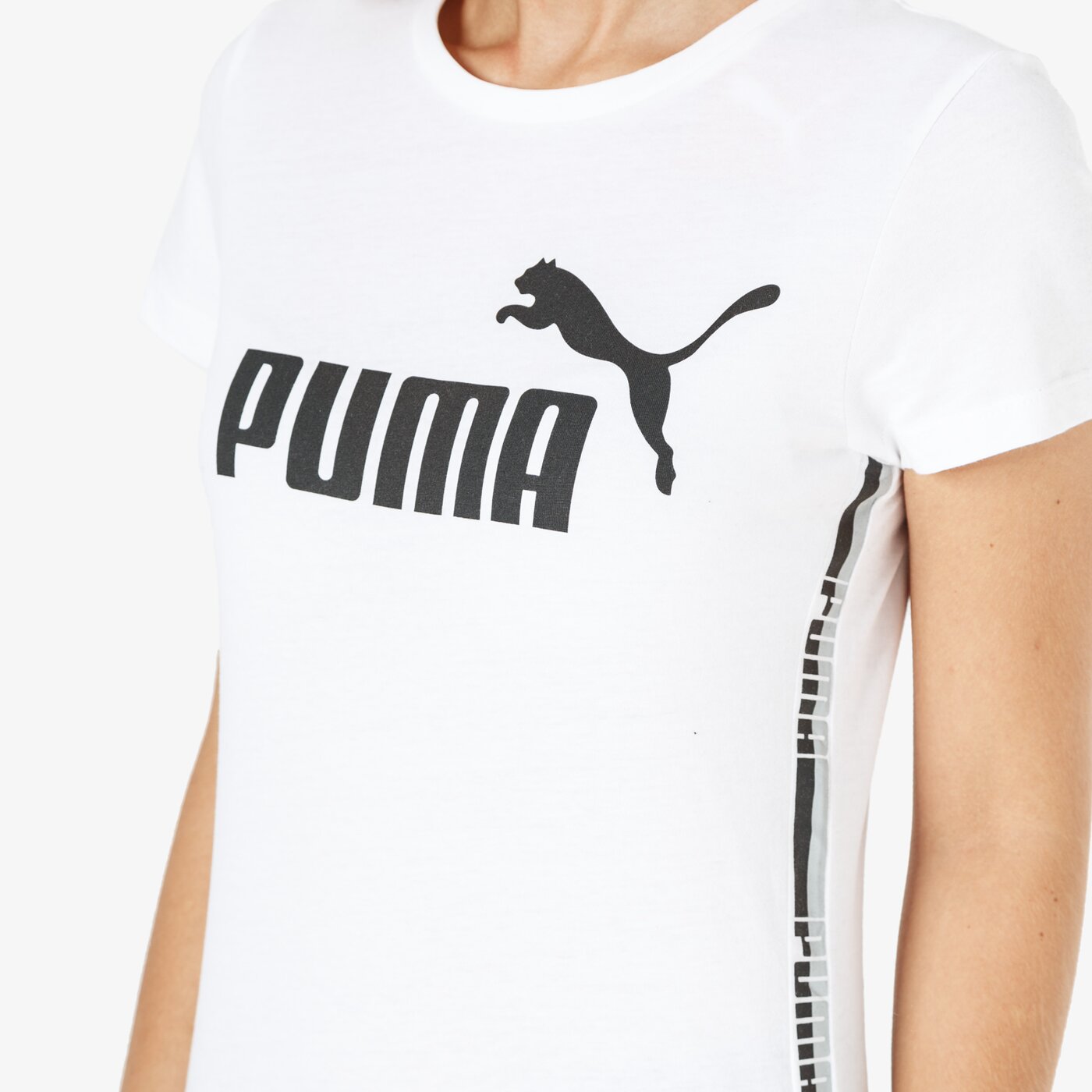 Koszulka damska PUMA T-SHIRT SS ELEVATED ESS TAPE 85343202 kolor biały