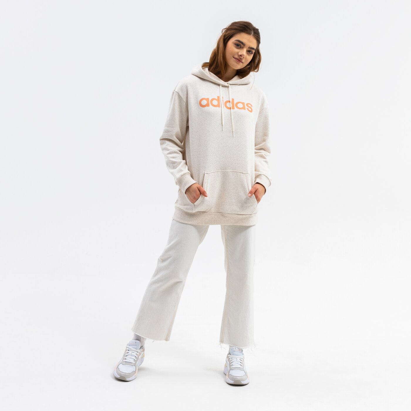 Bluza damska ADIDAS BLUZA Z KAPTUREM W LIN OV FL HD h10184 kolor beżowy