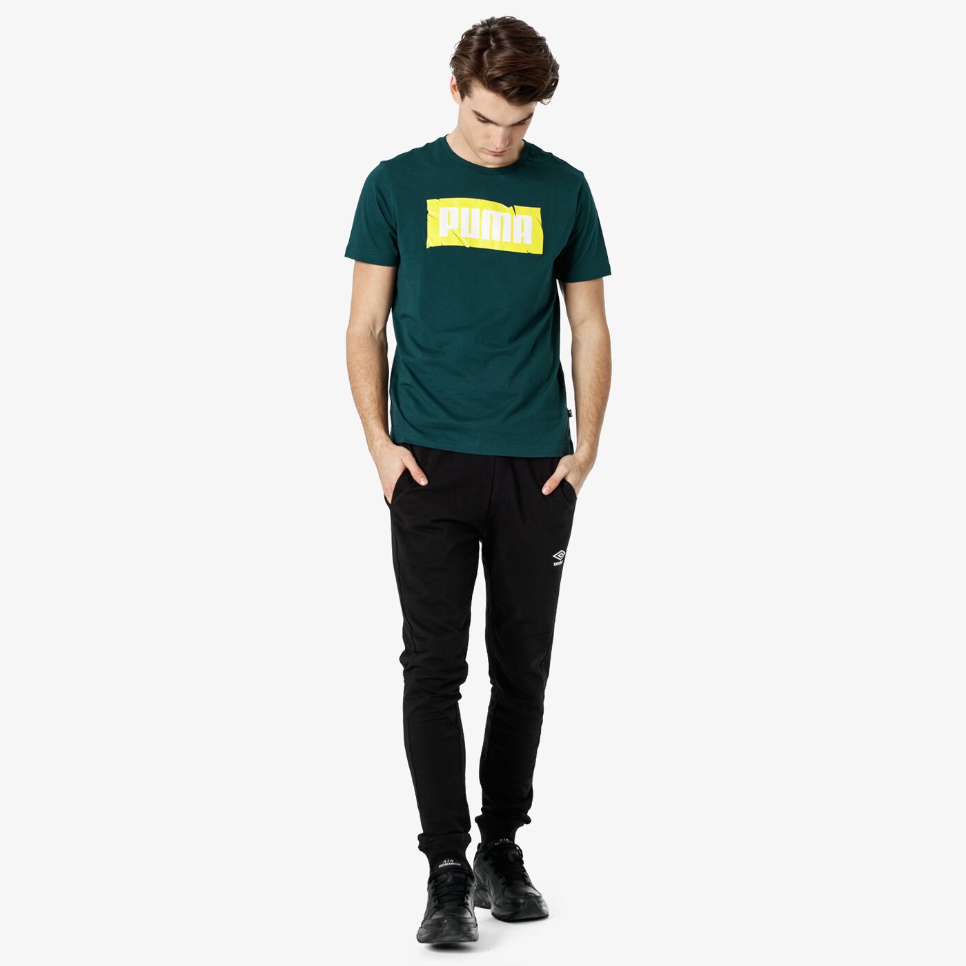 Koszulka męska PUMA T-SHIRT SS PUMA WORDING 85407230 kolor zielony