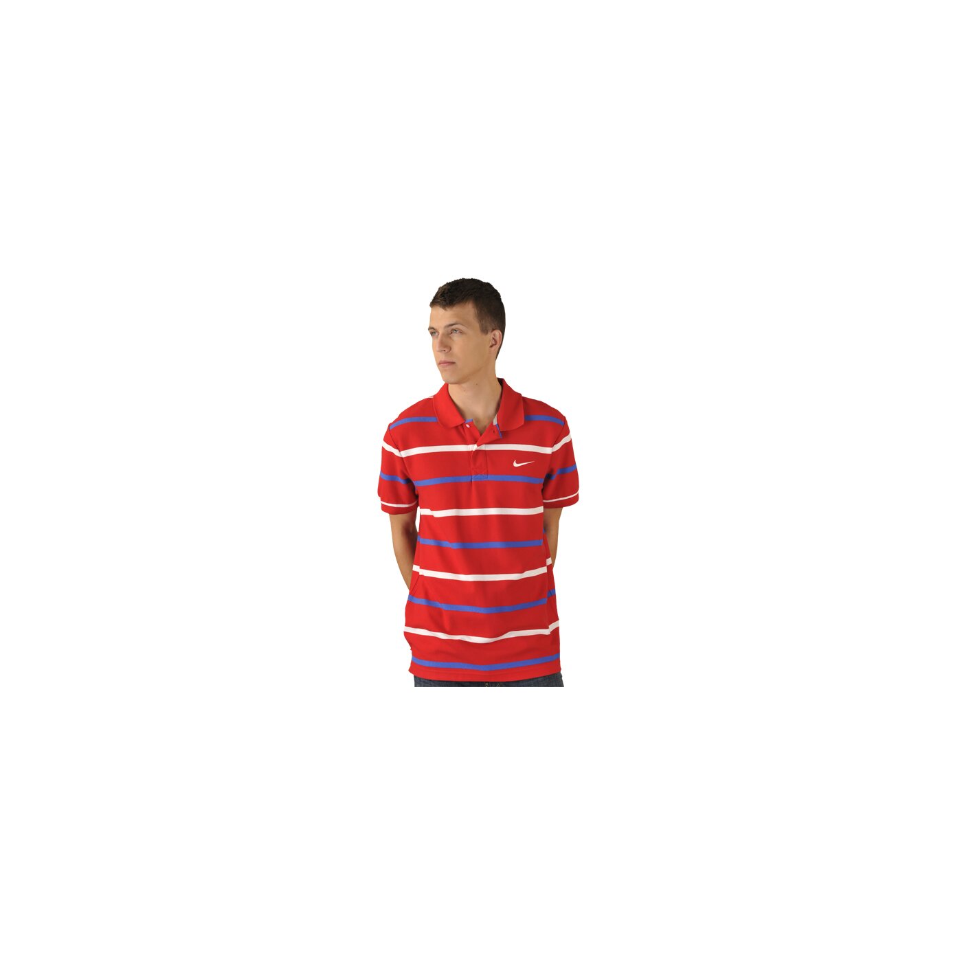 Koszulka polo męska NIKE POLO CLASSIC PIQUE STRIPE 412170631 kolor czerwony