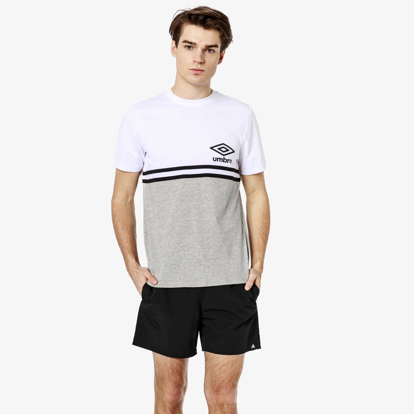 Koszulka męska UMBRO T-SHIRT SS BLOCK STRIPE 65404u-hf8 kolor biały