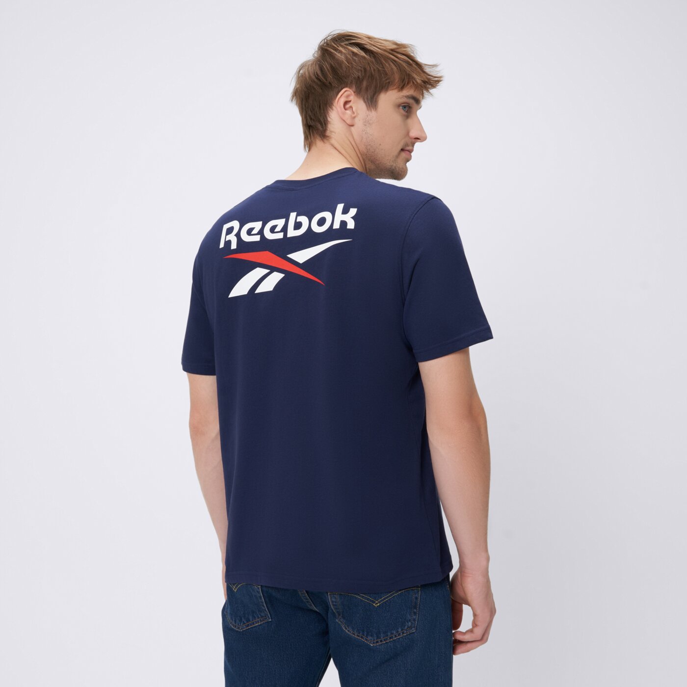 Koszulka męska REEBOK T-SHIRT MITCHAM FRNT BK LOGO CREW NECK 100240880 kolor granatowy