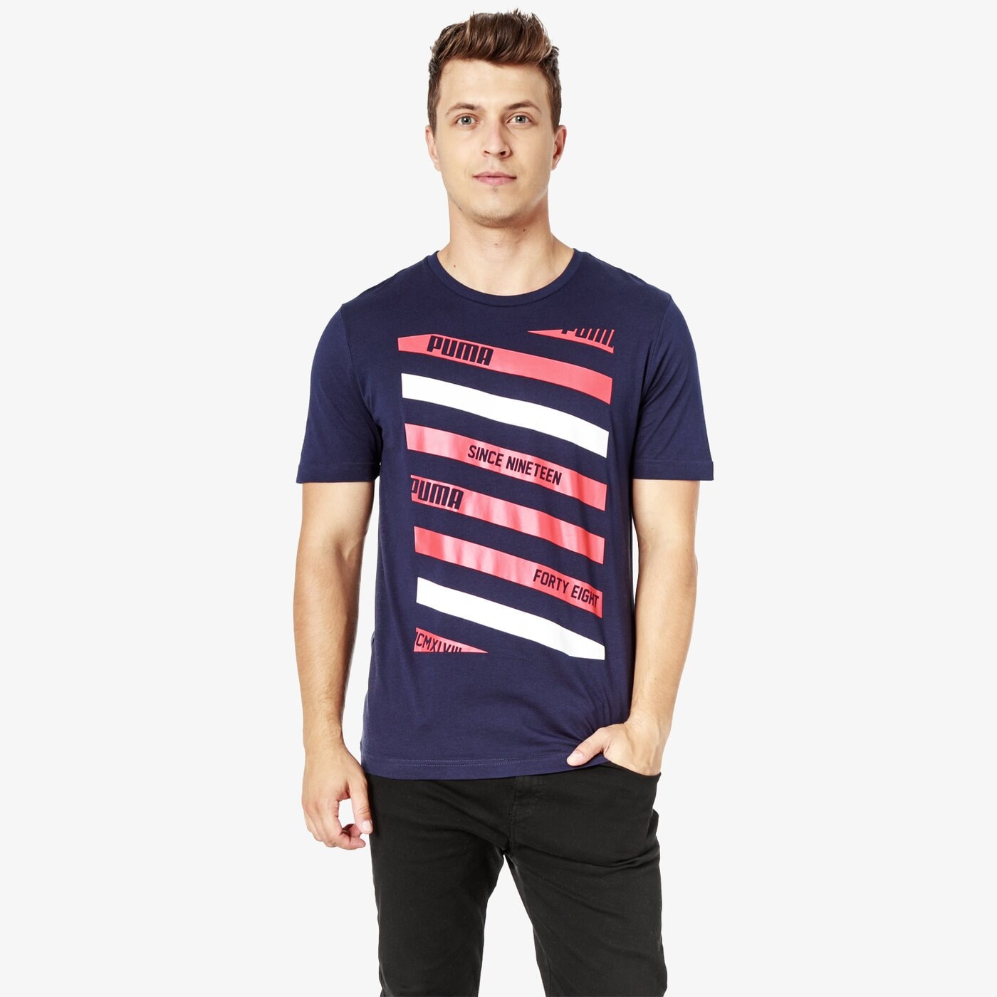 Koszulka męska PUMA T-SHIRT SS LINES GRAPHIC 85154506 kolor granatowy