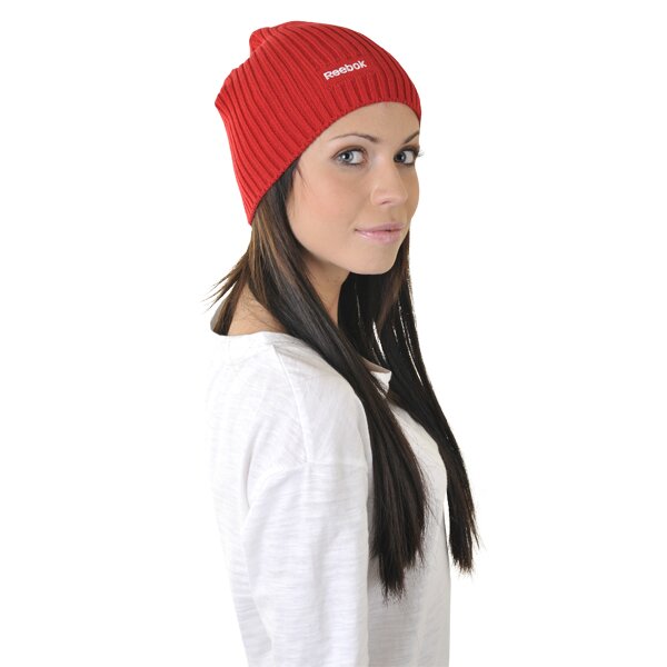 Czapka zimowa damska REEBOK CZAPKA Z LOGO BEANIE II EXCELLENT RED w13903 kolor czerwony