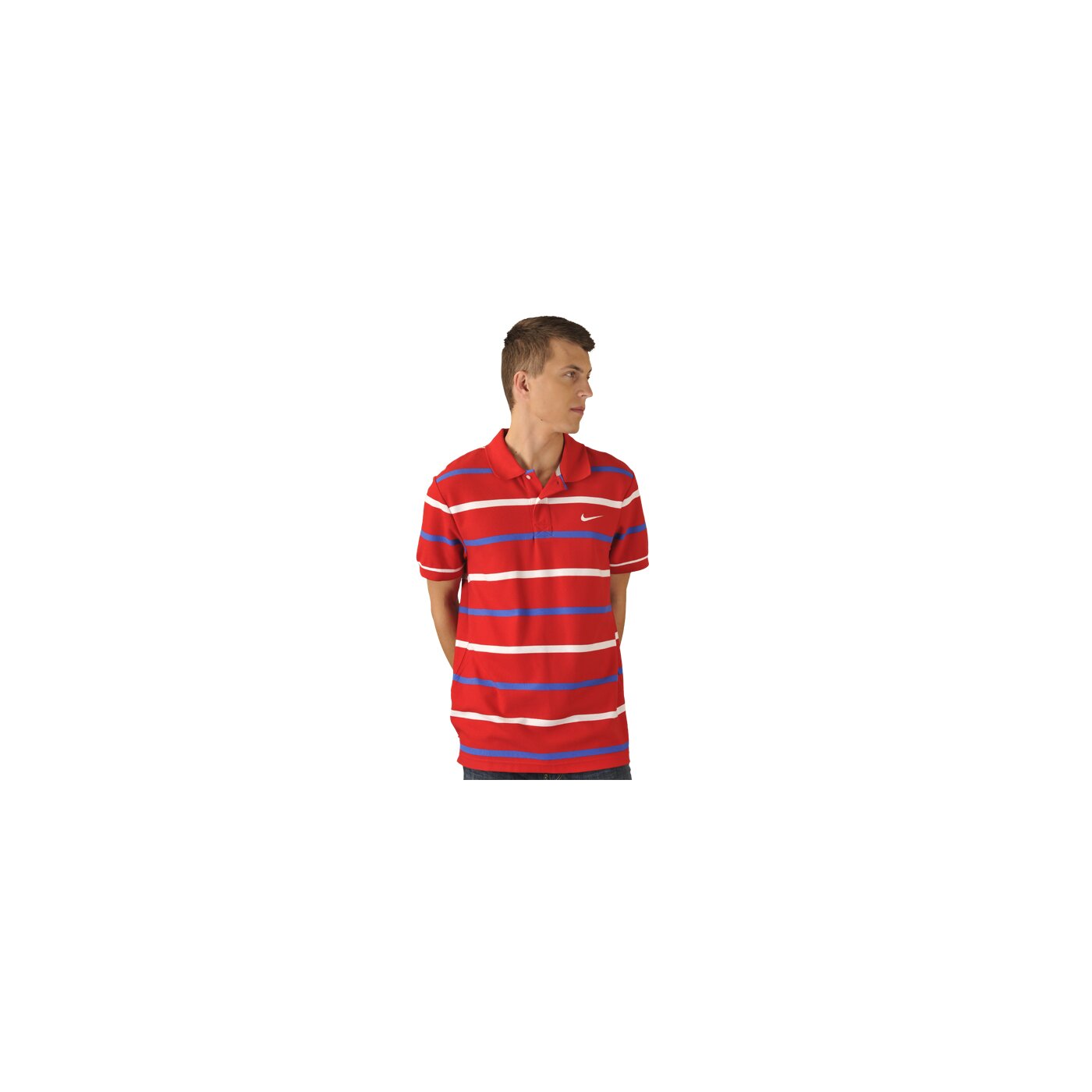 Koszulka polo męska NIKE POLO CLASSIC PIQUE STRIPE 412170631 kolor czerwony