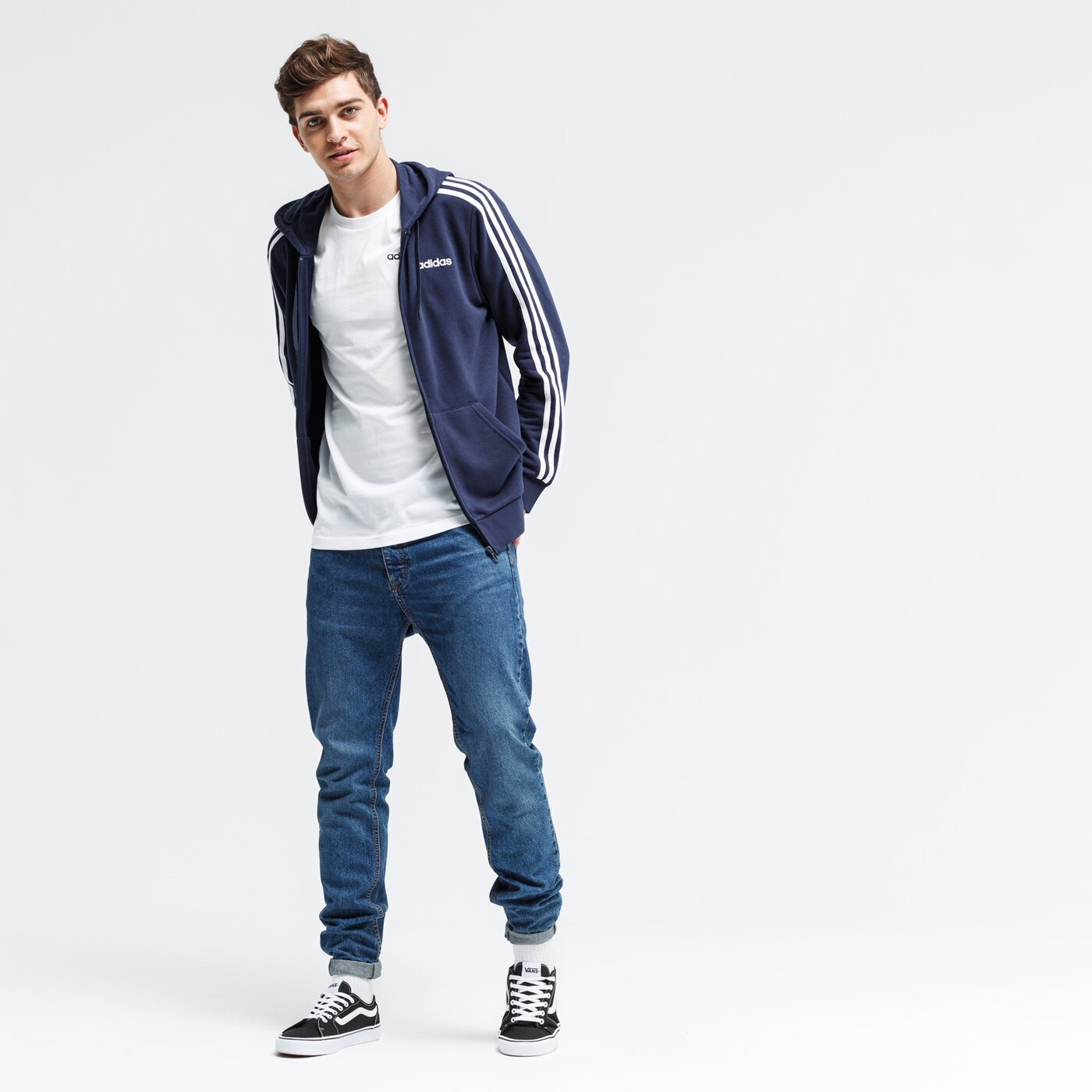 Bluza męska ADIDAS BLUZA ROZPINANA Z KAPTUREM E 3S FZ FT du0471 kolor granatowy