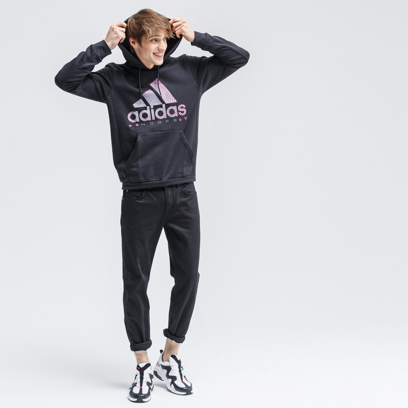 Bluza męska ADIDAS BLUZA Z KAPTUREM BOS HOOPS HDY ge4514 kolor czarny