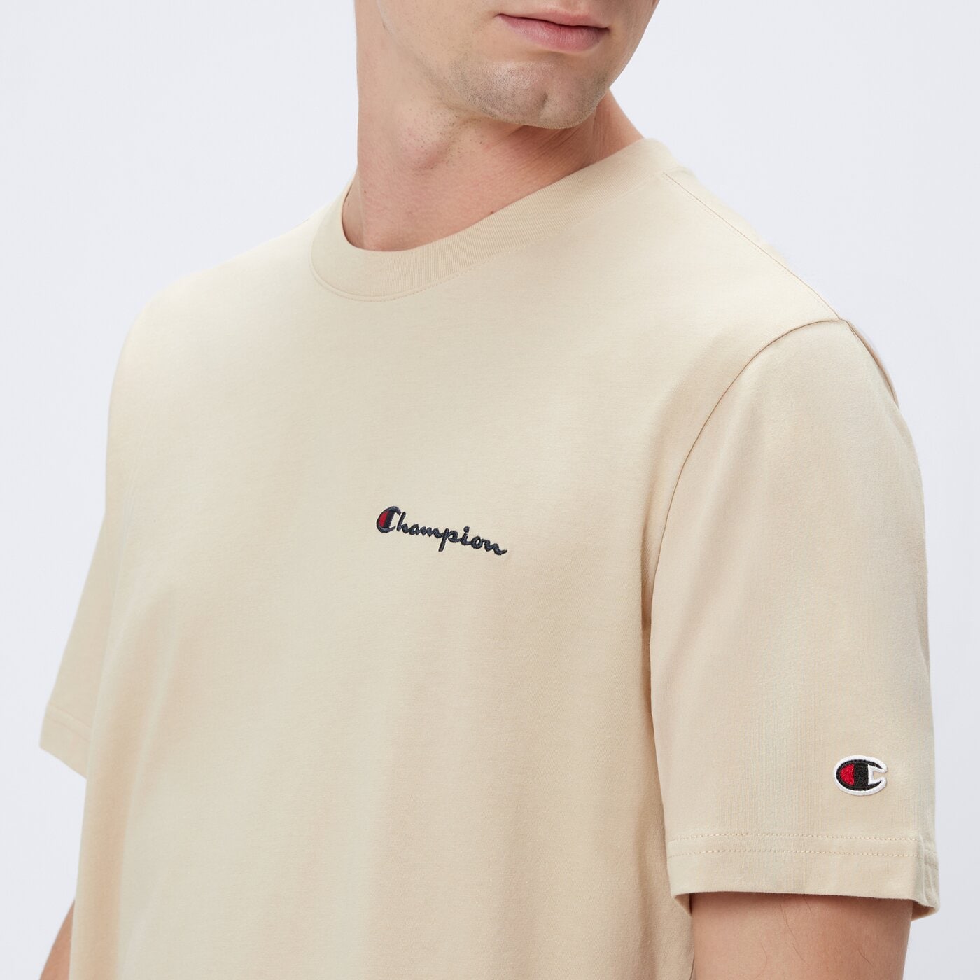 Koszulka męska CHAMPION T-SHIRT SS EMBROIDERED SMALL LOGO 221778_ms073 kolor beżowy