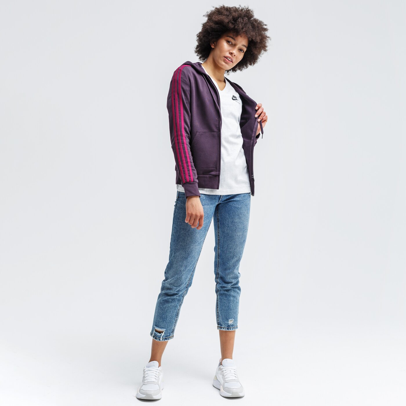 Bluza damska ADIDAS BLUZA ROZPINANA Z KAPTUREM W E 3S FZ HD gd3055 kolor fioletowy