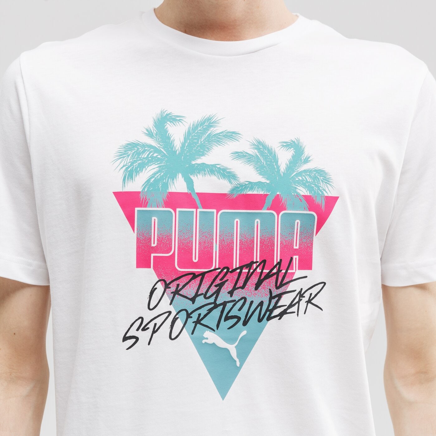 Koszulka męska PUMA T-SHIRT SUMMER PALMS GRAPHIC 581917 02 kolor biały