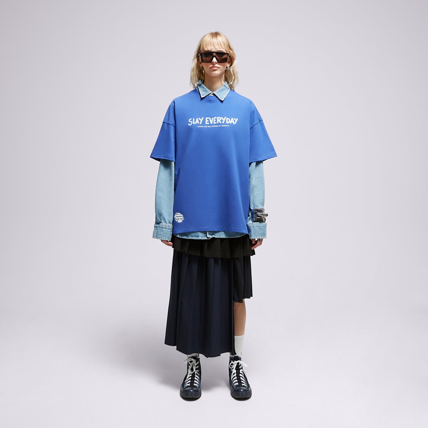 S.NOW JOB SIZEER T SHIRT "SLAY"-BLUE si323tsu55001 kolor niebieski