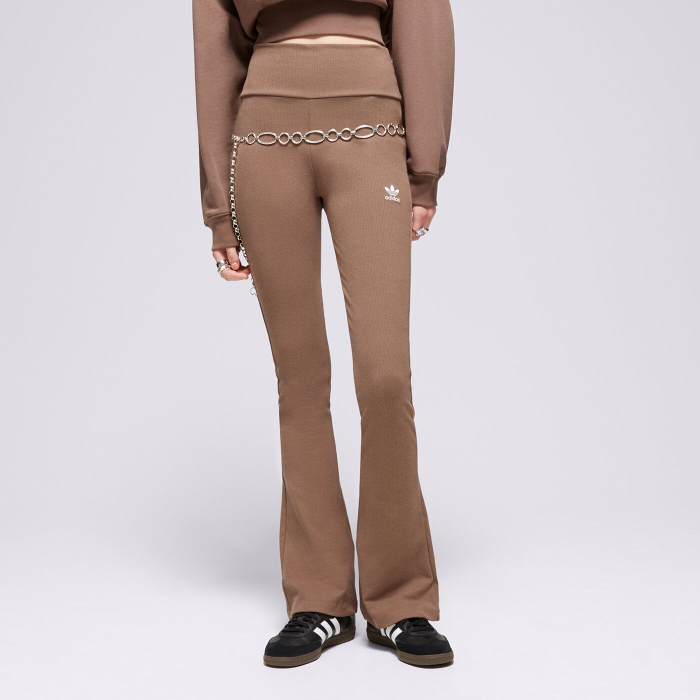 Spodnie dresowe damskie ADIDAS SPODNIE RIB FLARED PANT ir5945 kolor brązowy